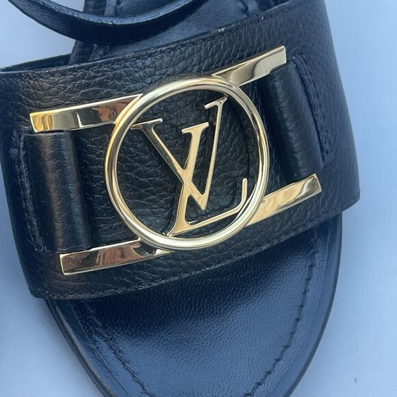 Louis Vuitton Horizon leather sandals Gold Logo Buckle Block Heels 38.5 US 8 - Picture 3 of 11